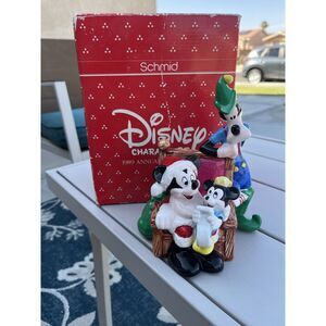 Vintage Schmid Disney Merry Mickey Claus Musical Figurine - OS - Multicolored